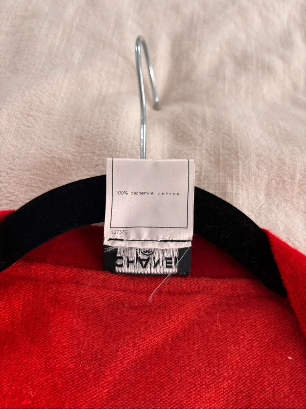 CHANEL orange and red V-Neck Button Cardigan with White Trim